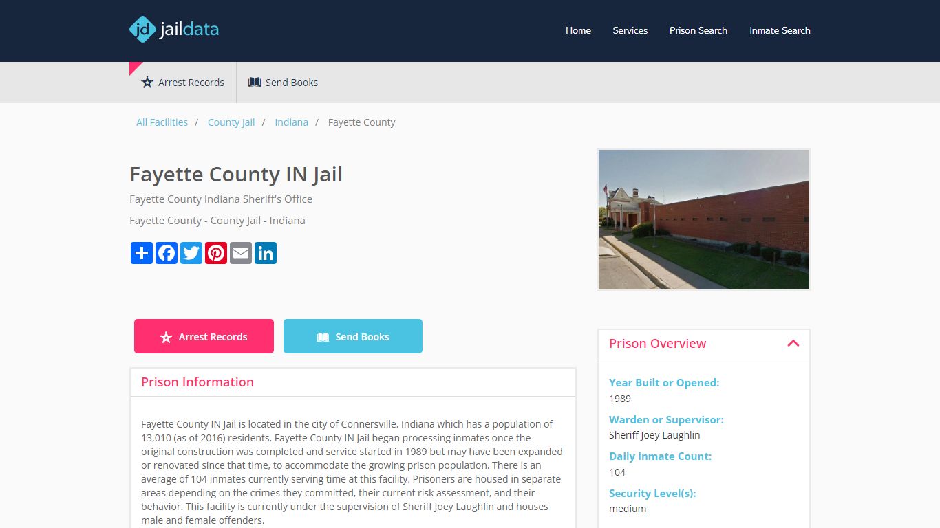 Fayette County IN Jail Inmate Search and Prisoner Info - Connersville, IN